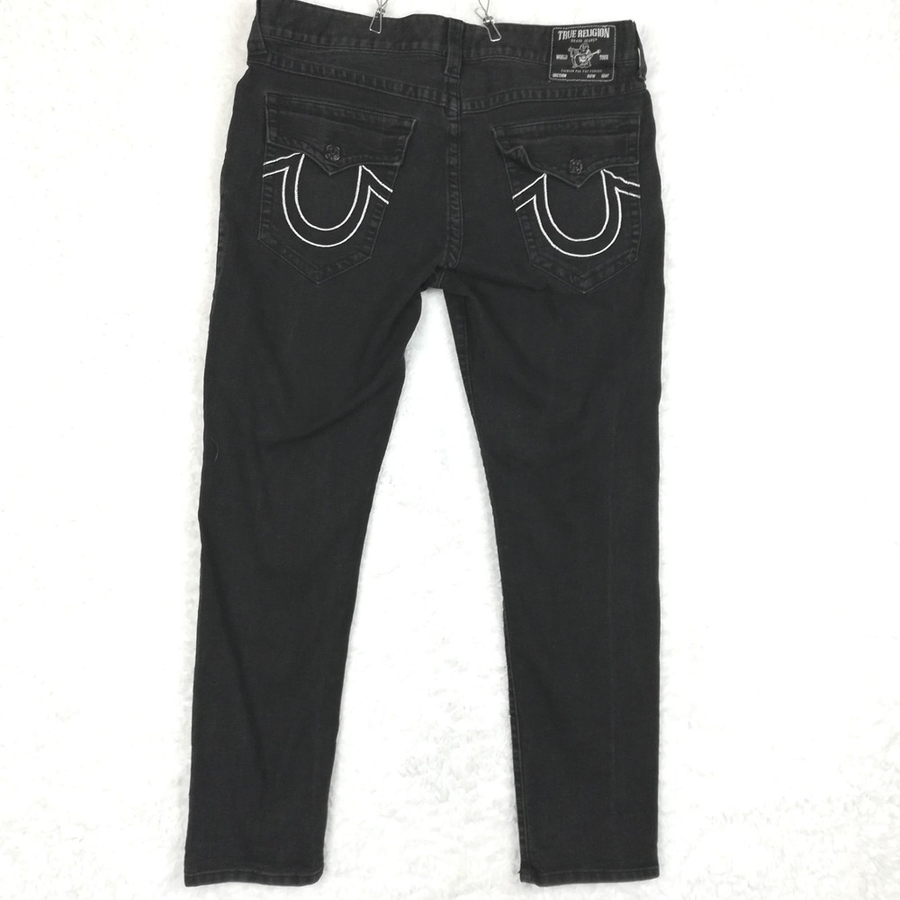 True Religion Mens Jeans Rocco Skinny Relaxed Black Denim Flap Pocket 36